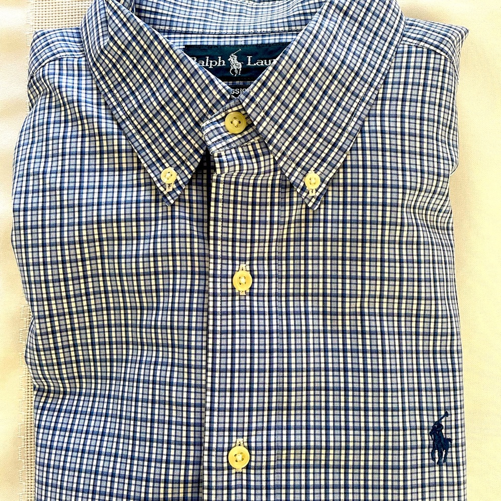 Ralph Lauren Blue Plaid button-down long-sleeve Dress Shirt
